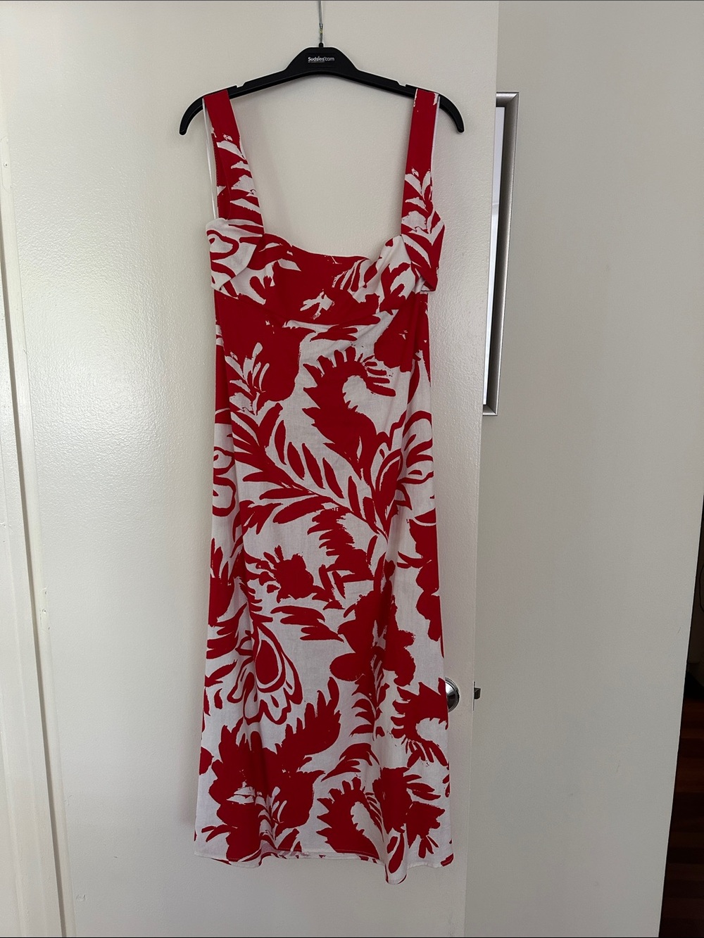 Zara White Midi Dress with Bold Red Floral Print
